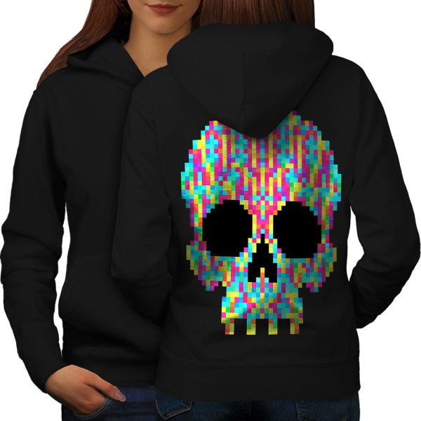 Pixel Skeleton Rock Skull Kvinder BlackHoodie Tilbage | Wellcoda CMK Black 2X-Large
