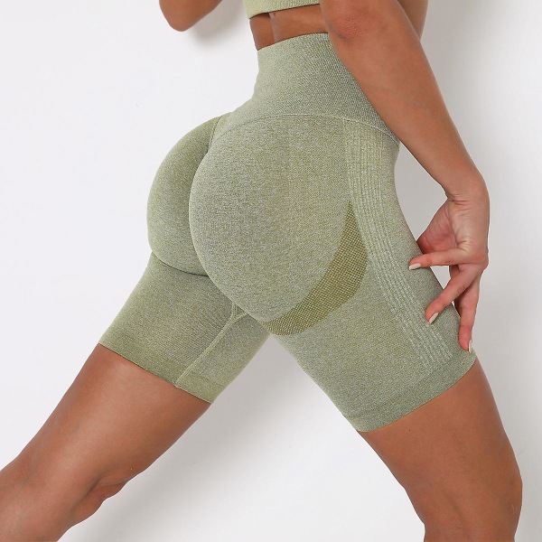 Kvinners rumpeløftende yogashorts Trening Høy midje Magekontroll Ruched Booty Pants CMK Green S