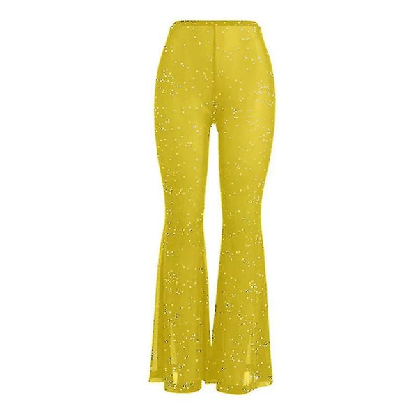 Naisten korkeavyötäröiset rennot levenevät housut Yellow L