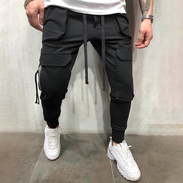 Ensfarvet leggings med snoretræk til mænd Black 3XL
