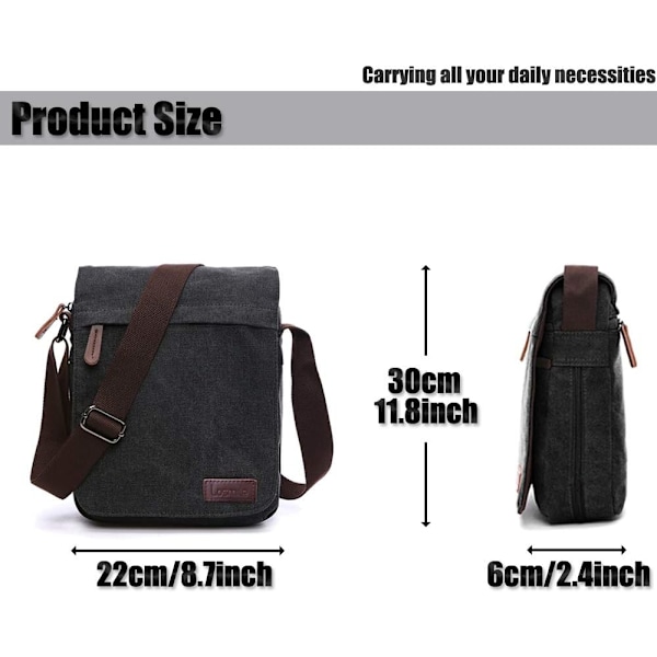 Herr axelväska, canvas crossbody väska, 13,3 tum laptop väska