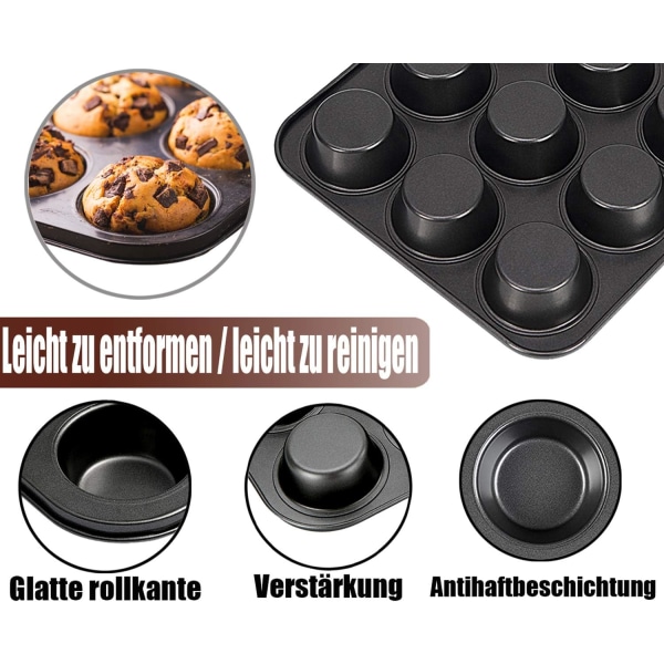 Muffinbakke, muffinspande til 12 muffins, muffinspande i stål med god non-stick belægning, mini muffinspande Optimal varmefordeling - 36cmx27cm