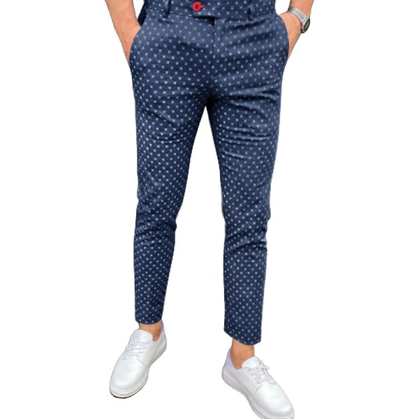 Men's Business Dot Straight Pants Dark Blue 3XL