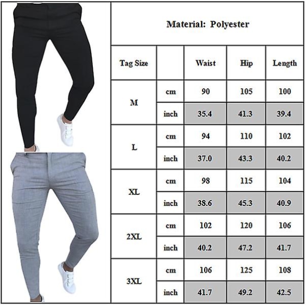 Mens Slim Fit Chino Pants Solid Skinny Trousers With Pockets Black 2XL