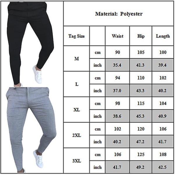 Mens Slim Fit Chino Pants Solid Skinny Trousers With Pockets Black M