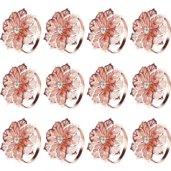 Hollow Out Flower Napkin Rings Set of 20 for Wedding Party Holiday Banquet Christmas Dinner Delicate Serviette Buckles Decor Favor (Rose Gold) Rose Gold