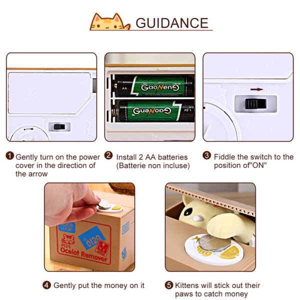 【Lixiang Store】 Kissan rahalaatikon kolikkopankki, automaattinen kolikoiden varastaminen senttipankin säästölaatikko
