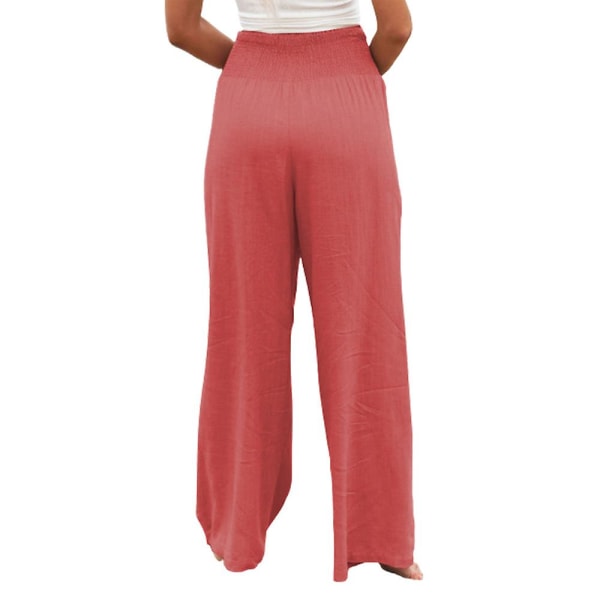 Ladies Elastic Waist Casual Straight Pants Watermelon Red L