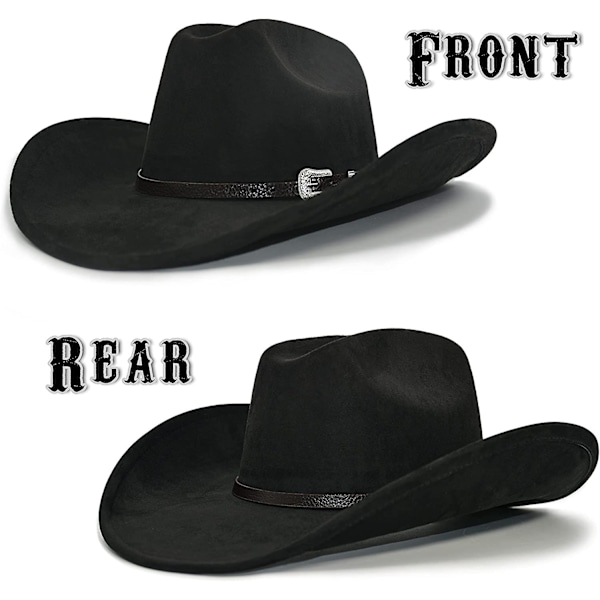 Cowboyhat Til Kvinder Og Mænd Med Formbar Bred Skygge - Filt Cattleman Western Hatte Raven Black Raven Black L XL