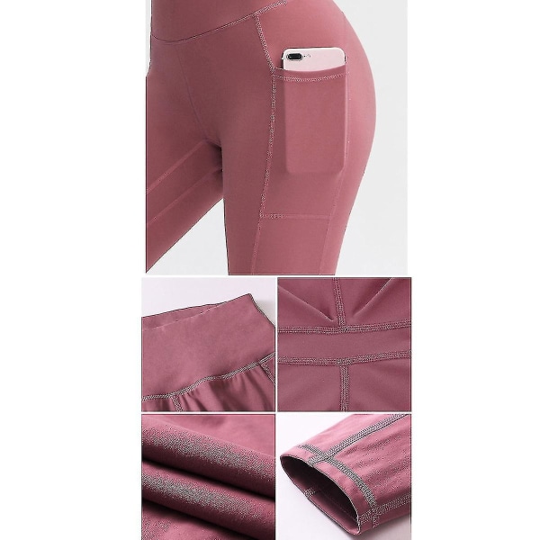 Yoga Bukser Stretch Høy midje Yoga Leggings Dame Fitness Sportslommer Bukser CMK Dawn Grey L