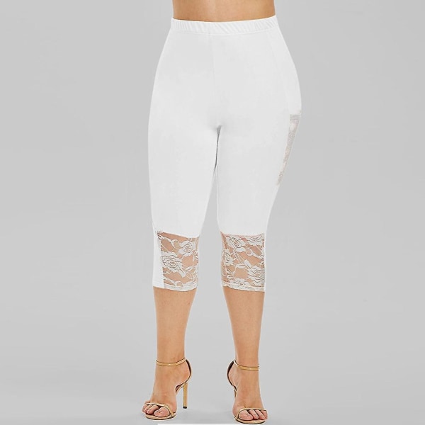 Yoga Shorts Kvinner Plus Size Solid Blonde Patchwork Elastisk midje Uformelle Leggings Bukser CMK White XXXL