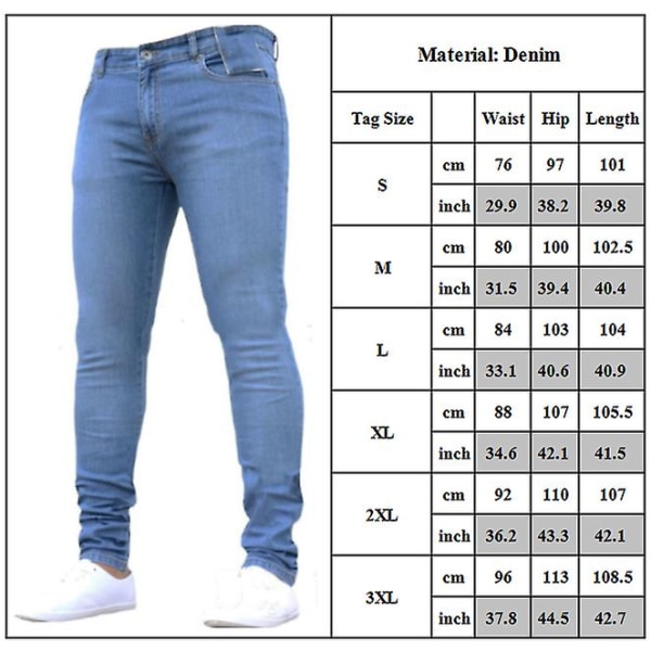 Vanlige jeans for menn med lommer Denim skinny bukser Black 3XL