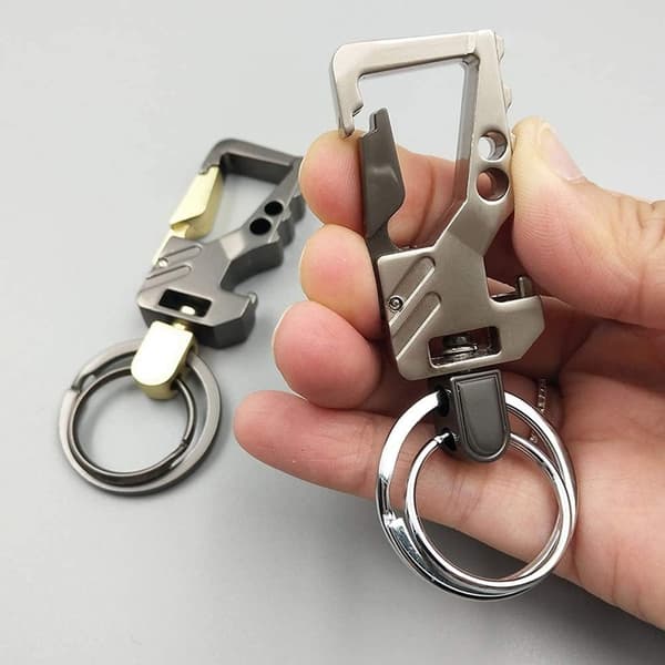 2 st nyckelringar, bilnyckelring i metall, nyckelringsöppnare, present till män