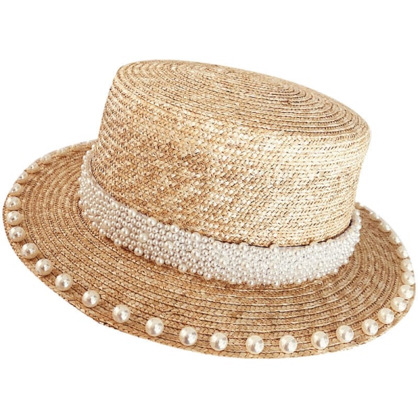 Retro Pearl Wheat Straw Flat Cap Sommersolbeskyttelse