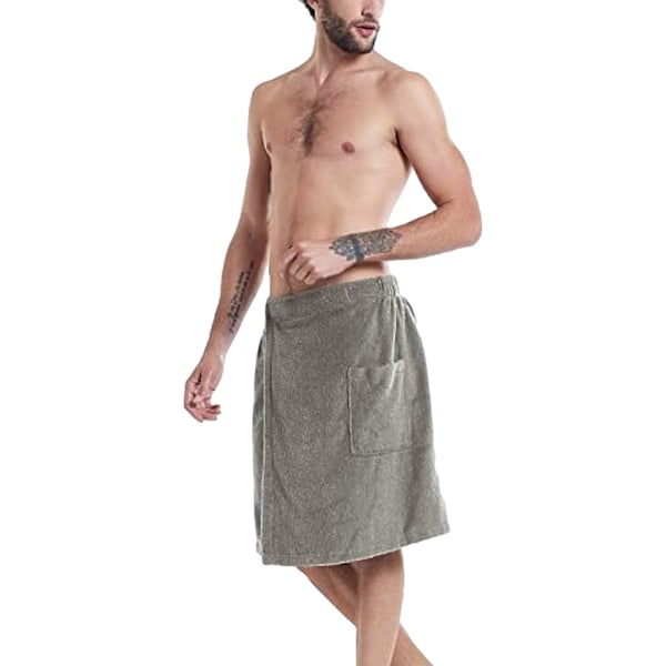 Justerbart badehåndkle-skjørt for menn - Bærbart håndkle-skjørt med lomme for gym, dusj, badstue, spa og strandklær Grå M Gray