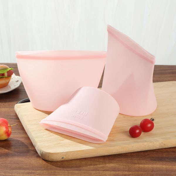 Silikone Friskholdende Food Seal Poser Køkken Organizer Supplies Pink 500ml