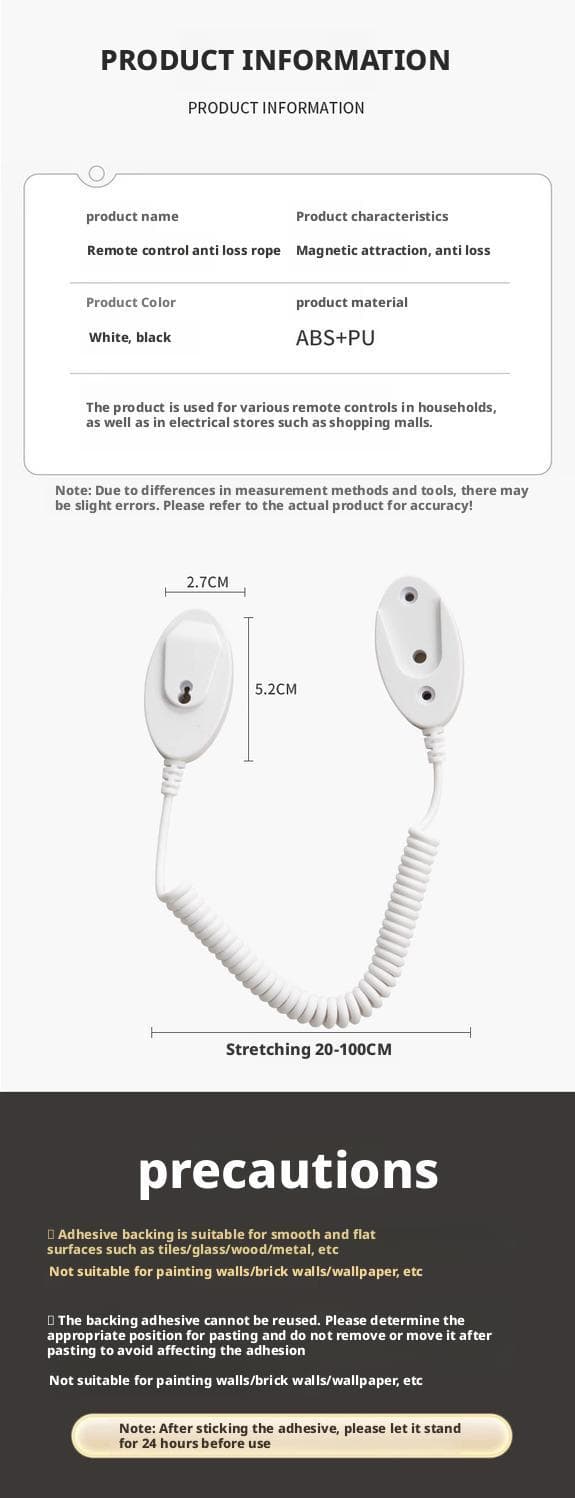 Fjernkontrollholder, kabel (29,50X3,00X1,00CM, hvit)