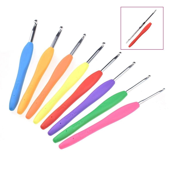8 kpl Virkkuukoukkuja muovikahvoilla - Neulesetti Multicolor multifärg