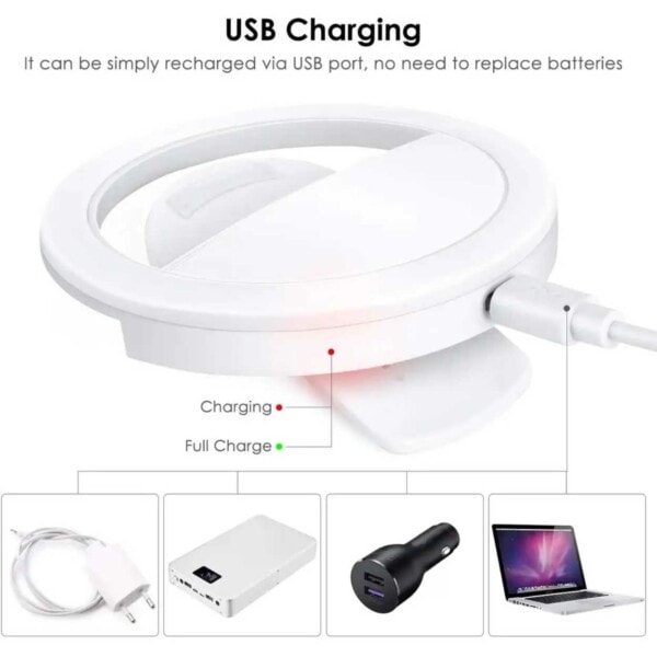 RBG Selfie Lampe Clip-On LED Ring Light til Mobiltelefon hvid white
