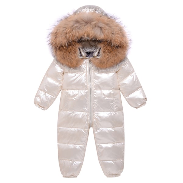 Children's fur collar white duck down thickened down jacket White 100cm