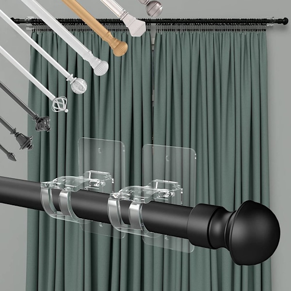 Selvklebende gardinstangkrok for enkel installasjon, borrefritt gardinstangfeste spikerfrie justerbare kroker for hjemmeinnredning på glatte overflater (8-pakning)