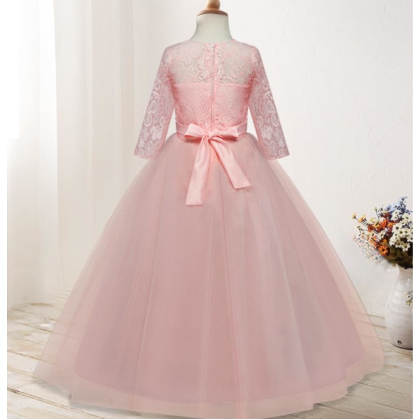 Kids Princess Dress, Long Sleeve Wedding Flower Girl Dress Pink 140cm