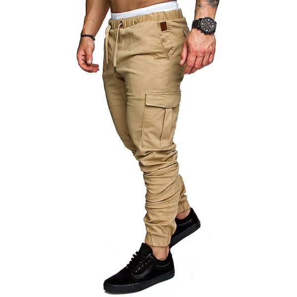 Ensfarget joggebukse med snøring for menn Khaki 3XL