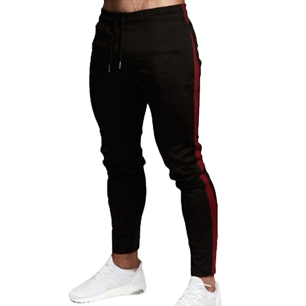 men's skinny fitness sports trousers Black And Red Stripe L