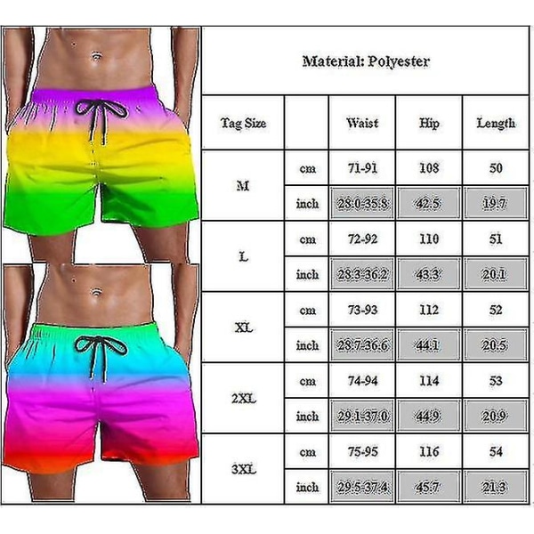 Herre Gradient Farge Strandbukser Elastisk linning Snøring Shorts Sommerferie Suring Badebukser CMK