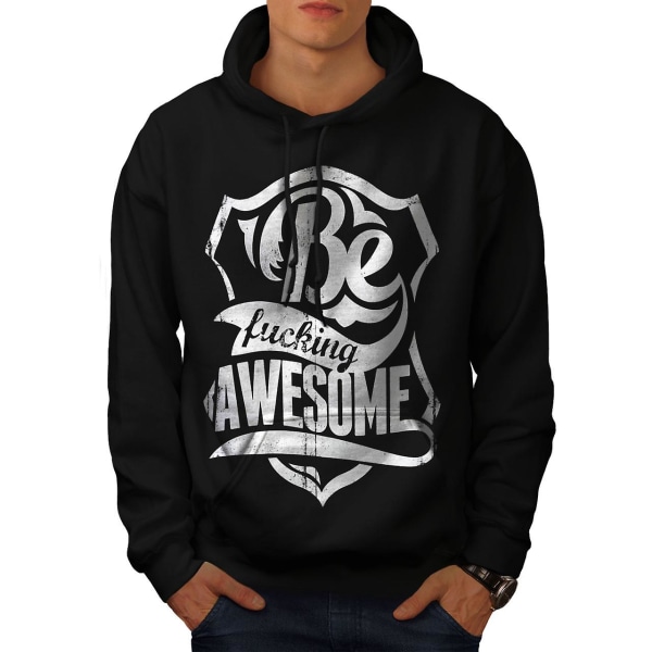 Be Super Awsome Slogan Men BlackHoodie | Wellcoda CMK Black X-Large