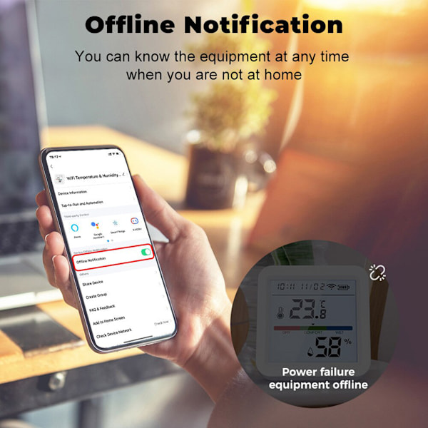 Smart WiFi Temperatur- og luftfuktighetsmåler Slitesterk Komfortabel temperatursensor for kontor og hjem