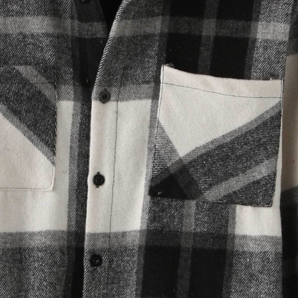 Herre Flanellskjorte Casual Knap-Down Ternet Skjorte Jakke black black L