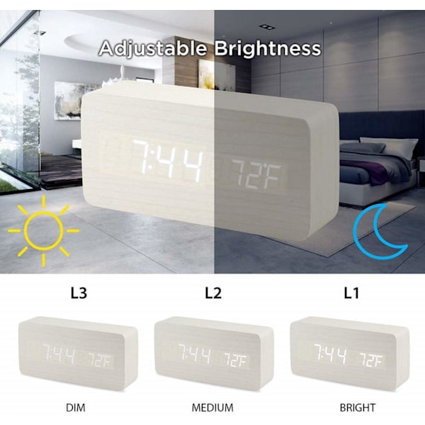 Digital LED vekkerklokke Vit Hvid