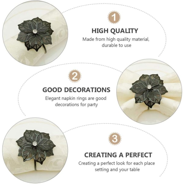 Hollow Out Flower Napkin Rings Set of 20 for Wedding Party Holiday Banquet Christmas Dinner Delicate Serviette Buckles Decor Favor (Black) Black