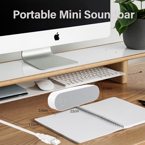 Datorhögtalare, USB Bärbar Datorhögtalare, Mini Ljudfält med 3D Surround Stereo för Laptop, PC, Bärbar dator, Skrivbord - Plug and Play (Vit) White