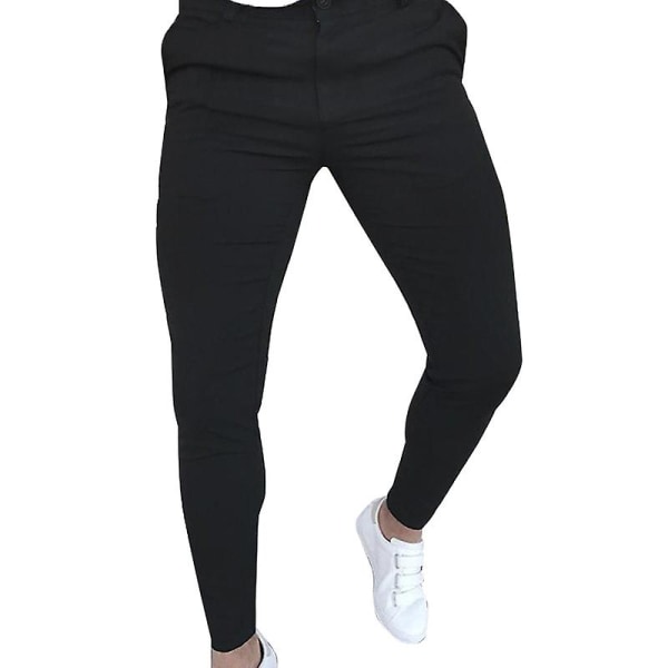 Slim Fit Chinobukser Solid Skinny Bukser Med Lommer Black L