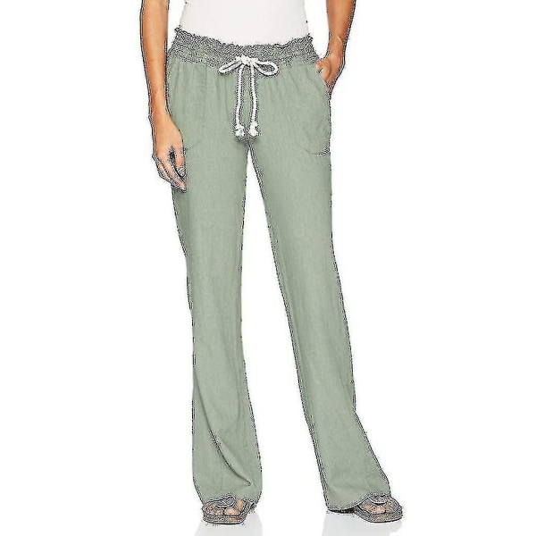 Women's Cotton Linen Pants Beach Pant Free Shipping CMK green XL