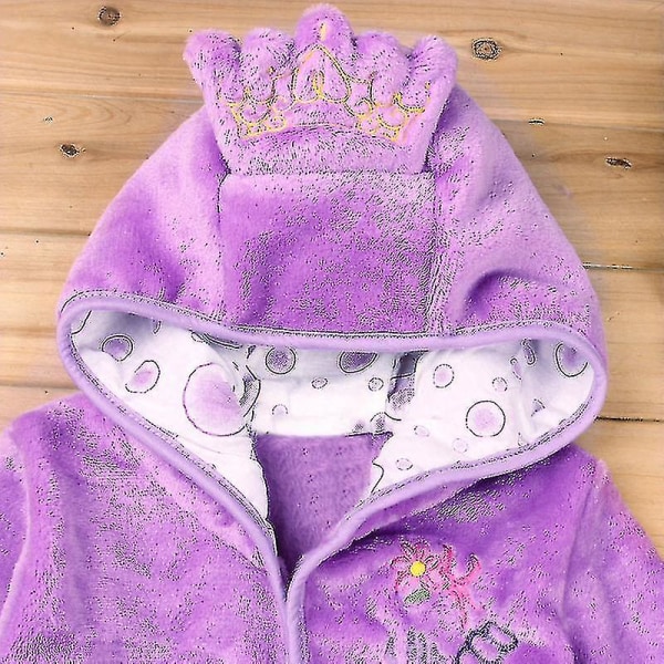 Kids Boys Girls Mickey Mouse Hooded Fleece Bathrobe Dressing Gown Animal Nightwear S K Purple 5-6 Years