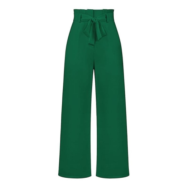 Loungebukser med brede ben for kvinner med lommer Lett høy midje, justerbar knyte og knute løse bukser CMK green M