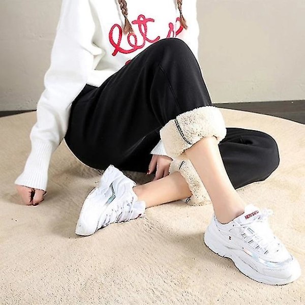 Winter Women Fleece Pants Casual Keep Warm Thick Trousers Fashion Solid Color Loose Drawstring Sweatpants Plush Leggings Xinda CMK BLACK 2XL