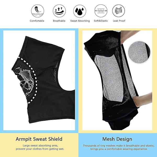 Svettväst för armhålor, Andningsbar svettskyddande underklädesväst, tvättbara armhålsdynor, tvättbara armhålsdynor Black Black XL