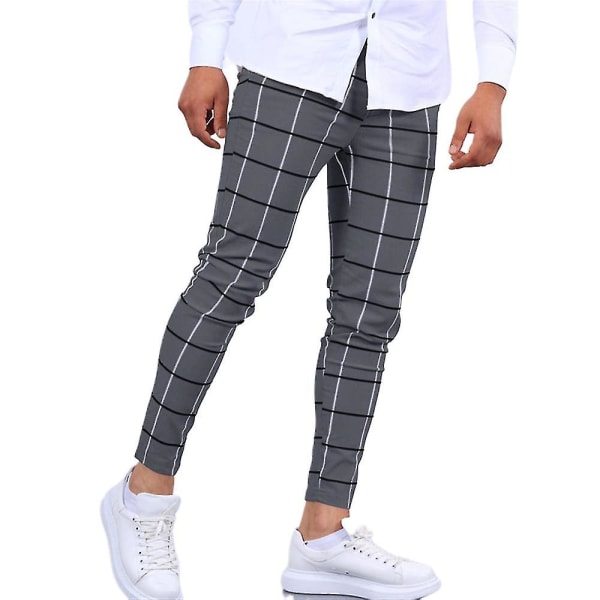 Mænd Plaid Casual Chinos Arbejdsbukser Slim Fit Skinny Business Formelle Bukser Bukser CMK Dark Gray 3XL