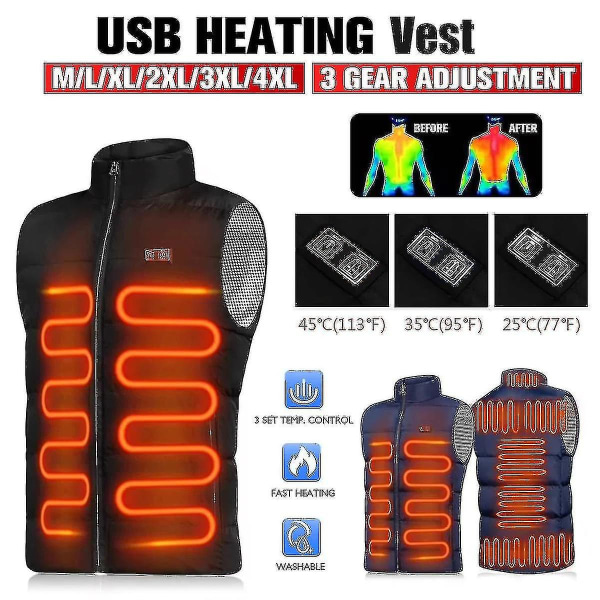 Oppvarmet Vest Herre Dame Usb Oppvarmet Jakke Varme Termoklær CMK Black M