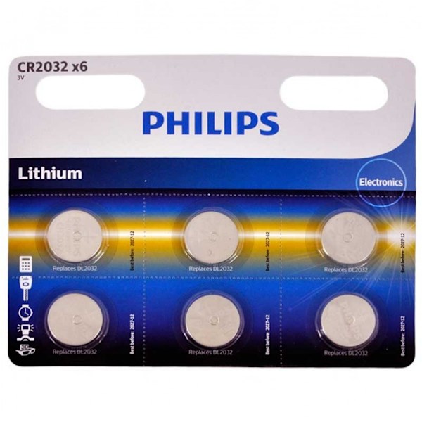 PHILIPS CR2032 3V Lithium Batteripakke - 6 stk.