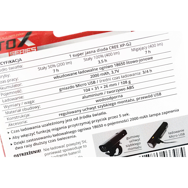 PROX AERO F III USB-cykellampa fram 400 lm