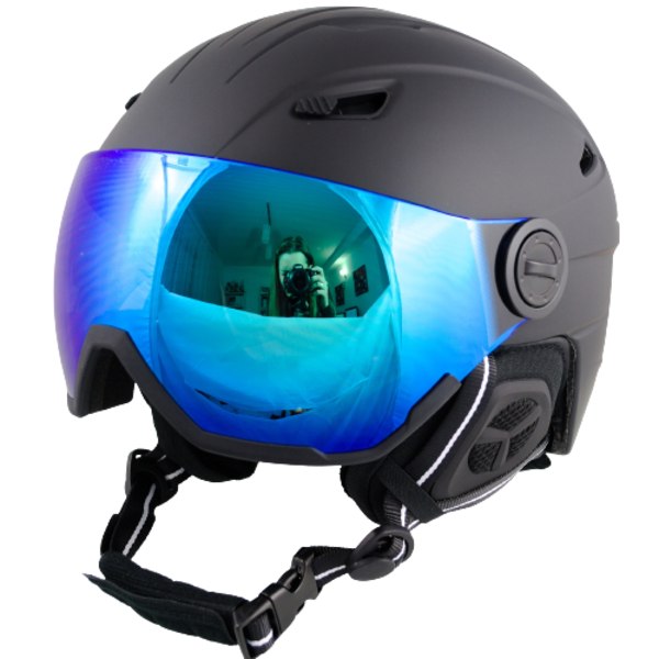 Certificeret Ski- og Snowboardhjelm Med Integreret Visir, Revo Linse og Gratis Tilbehør - Str. M