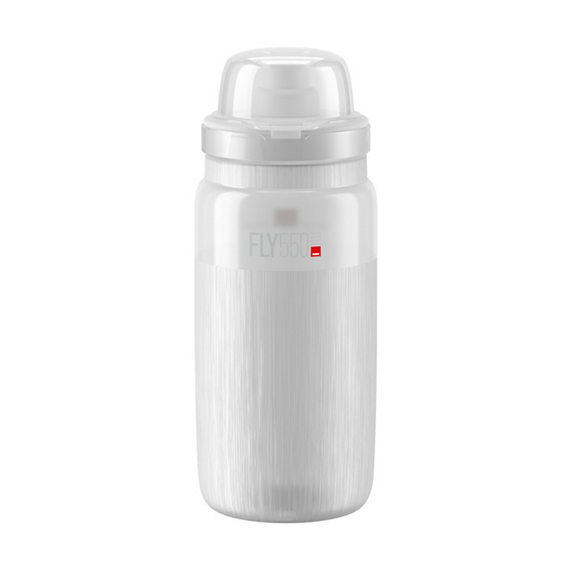 ELITE FLY MTB Pyöräilypullo 550ml, Kevyt ja BPA-Vapaa, Läpinäkyvä Harmaa Logo