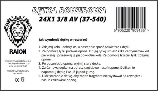 Cykeldäckslang 24x1 3/8 AV RAION