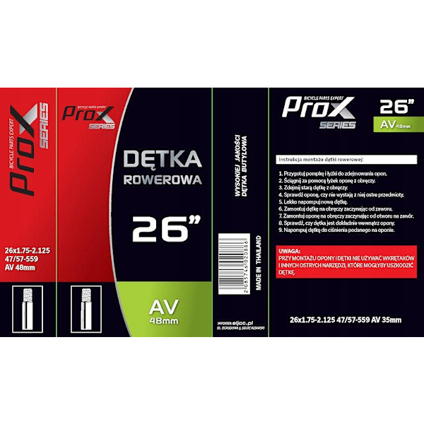 Cykelslang 26" x 1,75-2,125 AV 48 mm ProX Butyl