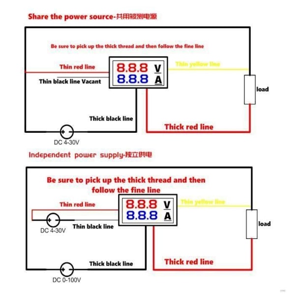 DC 100V 10A MiNi Voltmeter Amperemeter Panel Amp Volt Mätare Dubbel LED Röd Blå Digital